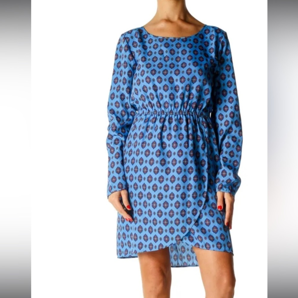 J. Crew Blue Medallion Print Tulip Hem Long Sleeve Dress 4